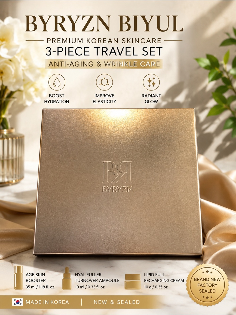 BYRYZN BIYUL Korean Skincare 3pc Set Booster Ampoule Cream NEW